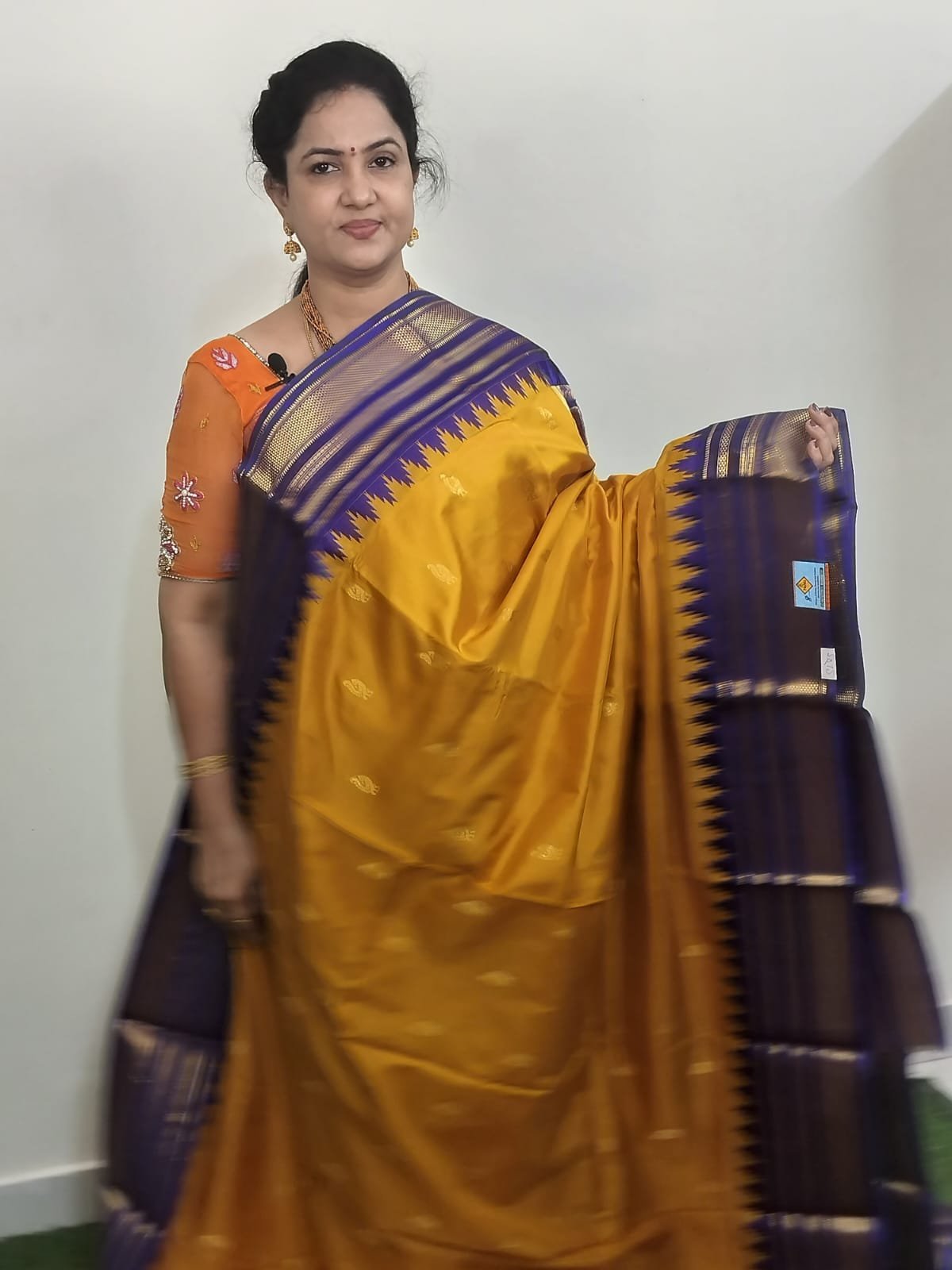 Jaggery With Violet Coloured Narayanpet Pattu Saree With Silver Gold ...